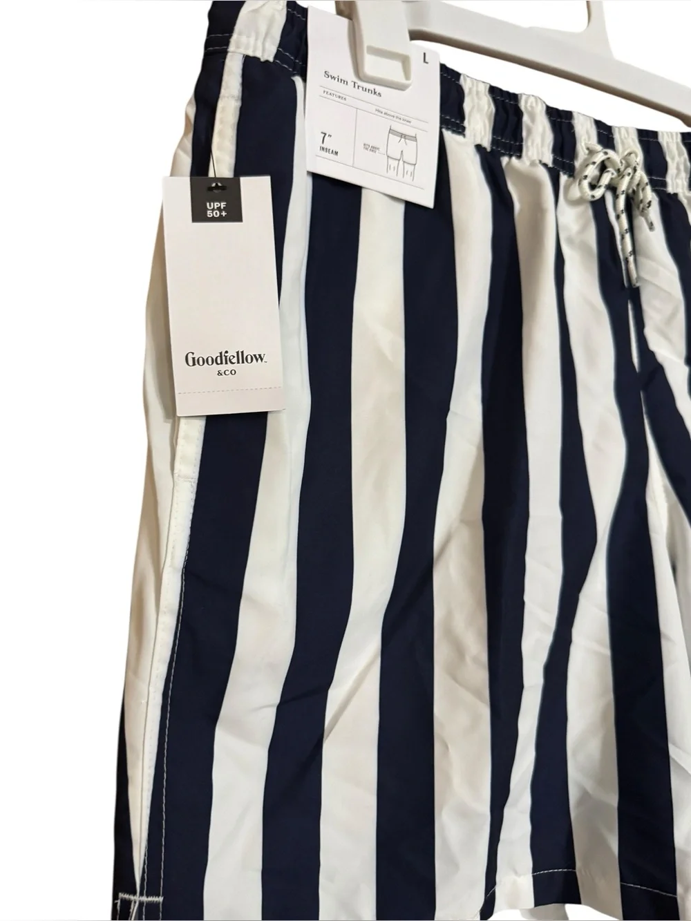 Goodfellow 7” Swim Trunks Navy Blue & White Stripe with Liner NWT